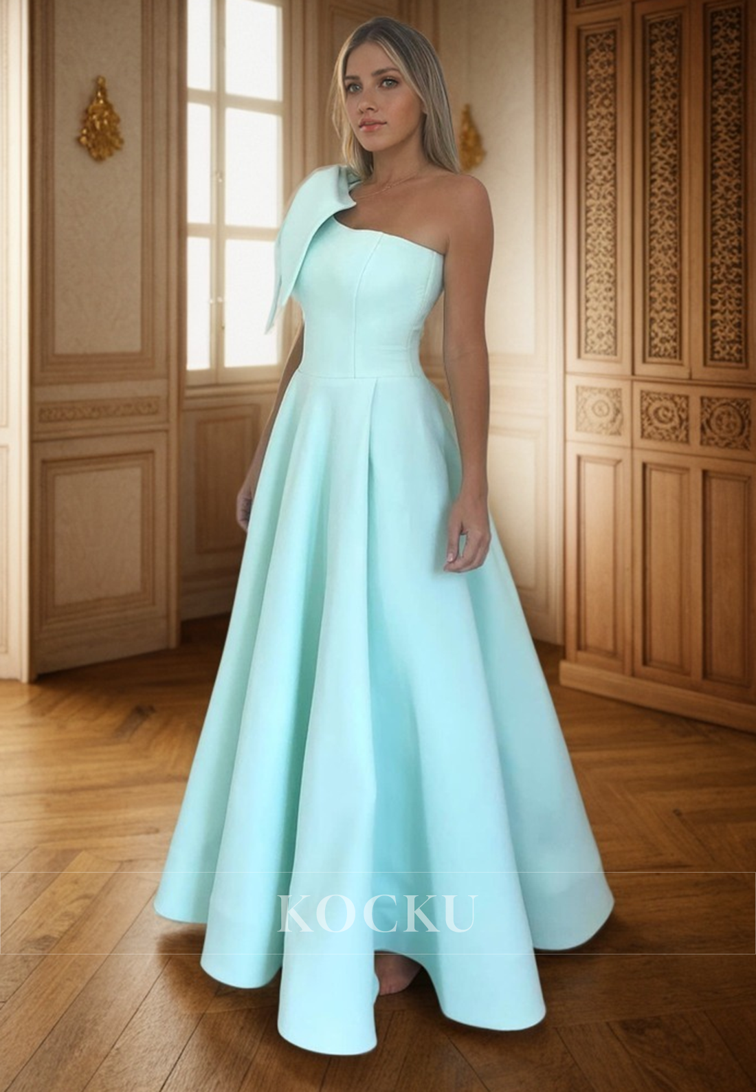 L3109 - Classic & Timeless One Shoulder Sleeveless A-Line Satin Evening Party Prom Dress - Fashionpara