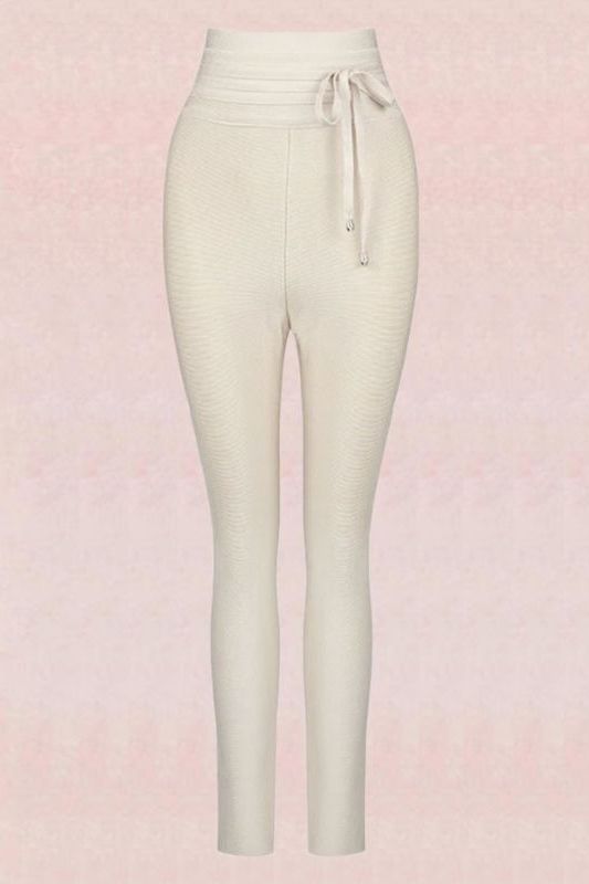 High Waist Bandage Jumpsuit Pant - Cream - Fashionpara