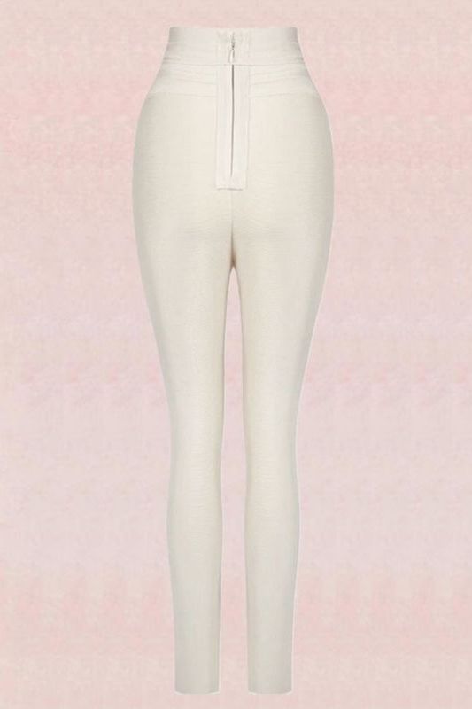 High Waist Bandage Jumpsuit Pant - Cream - Fashionpara