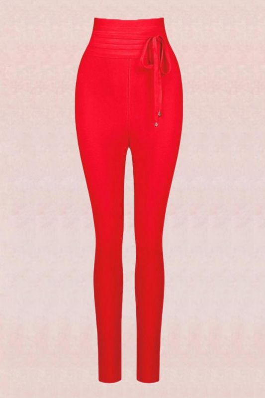 High Waist Bandage Jumpsuit Pant - Lipstick Red - Fashionpara