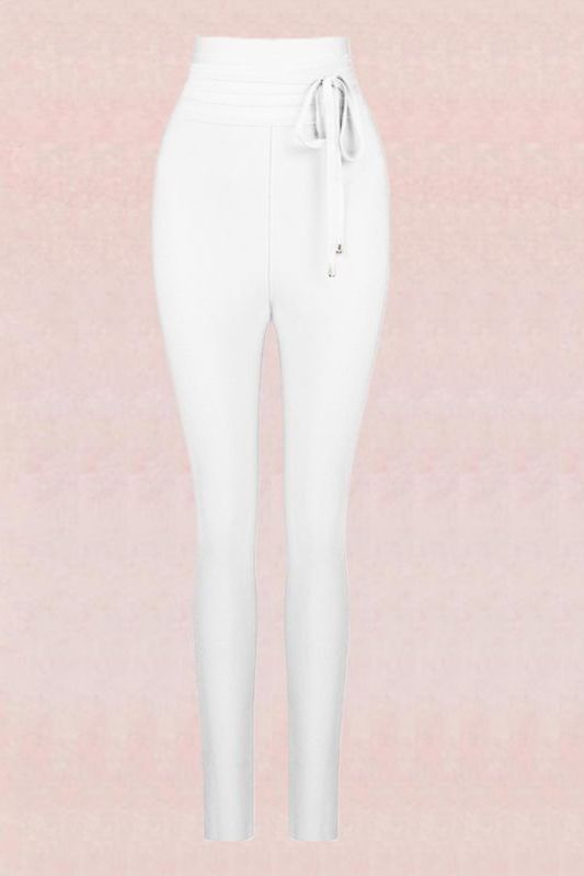 High Waist Bandage Jumpsuit Pant - Pearl White - Fashionpara