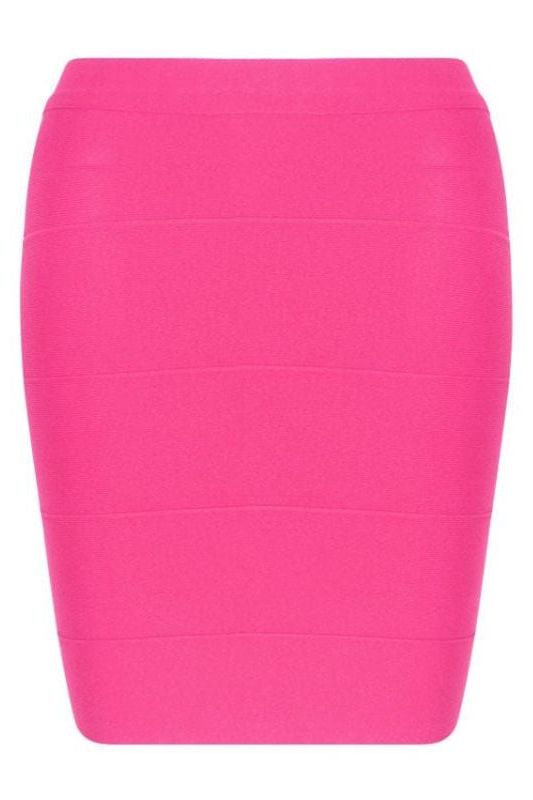 High Waist Bandage Striped Mini Skirt - Hot Pink - Fashionpara