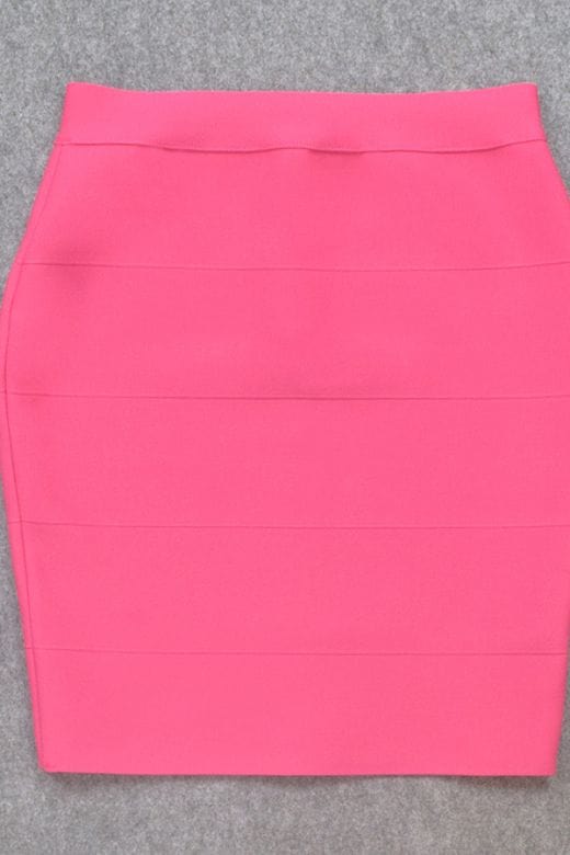 High Waist Bandage Striped Mini Skirt - Hot Pink - Fashionpara