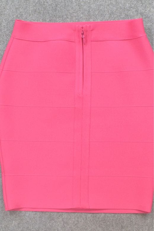 High Waist Bandage Striped Mini Skirt - Hot Pink - Fashionpara