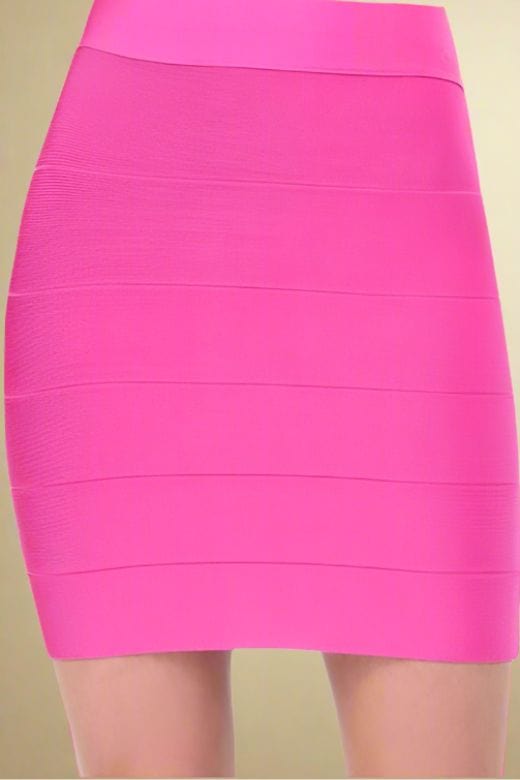 High Waist Bandage Striped Mini Skirt - Hot Pink