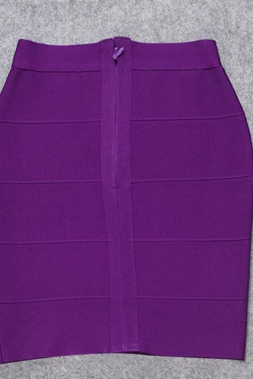 High Waist Bandage Striped Mini Skirt - Plum Purple - Fashionpara