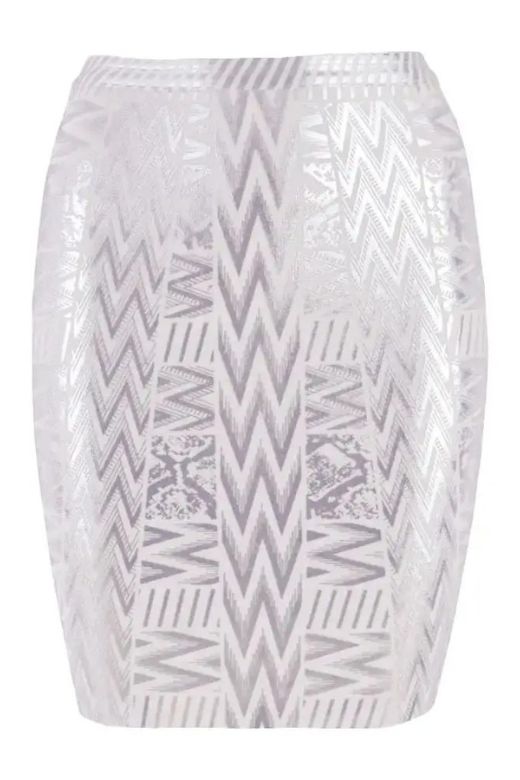 High Waist Metallic Mini Skirt - Silver - Fashionpara