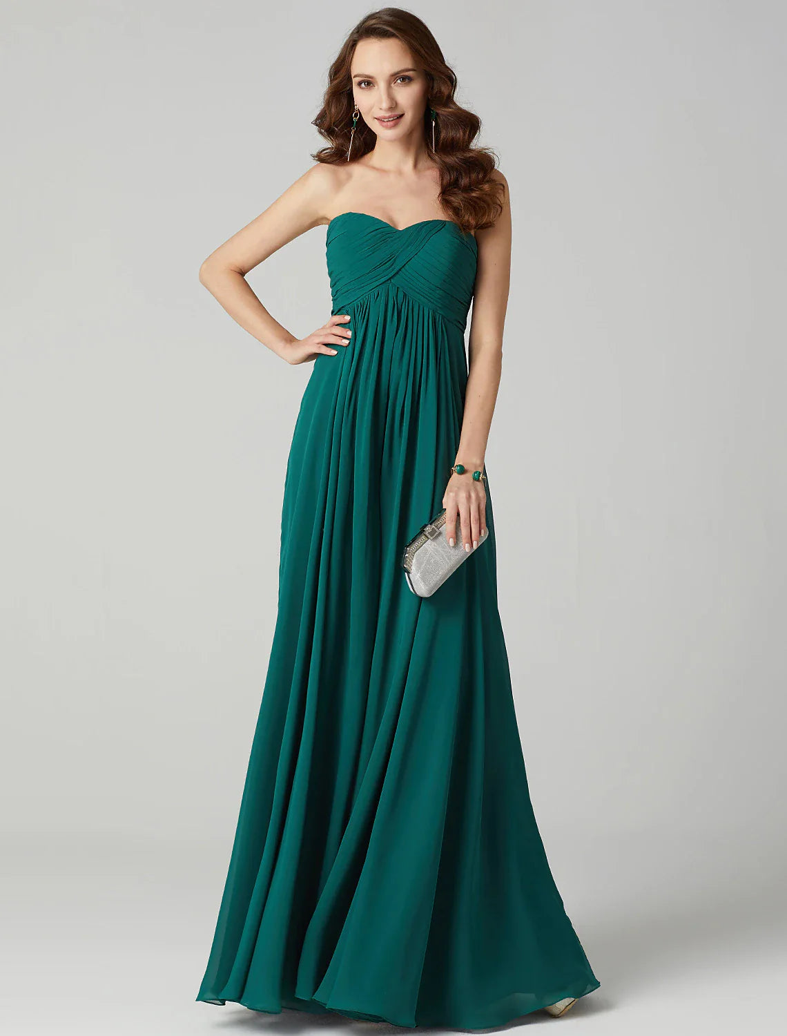 A-Line Minimalist Dress Wedding Guest Formal Evening Sweep / Brush Train Sleeveless Strapless Chiffon with Pleats Ruched