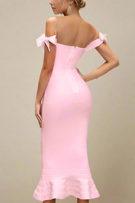 Hunter Bandage Midi Dress - Dusty Pink - Fashionpara