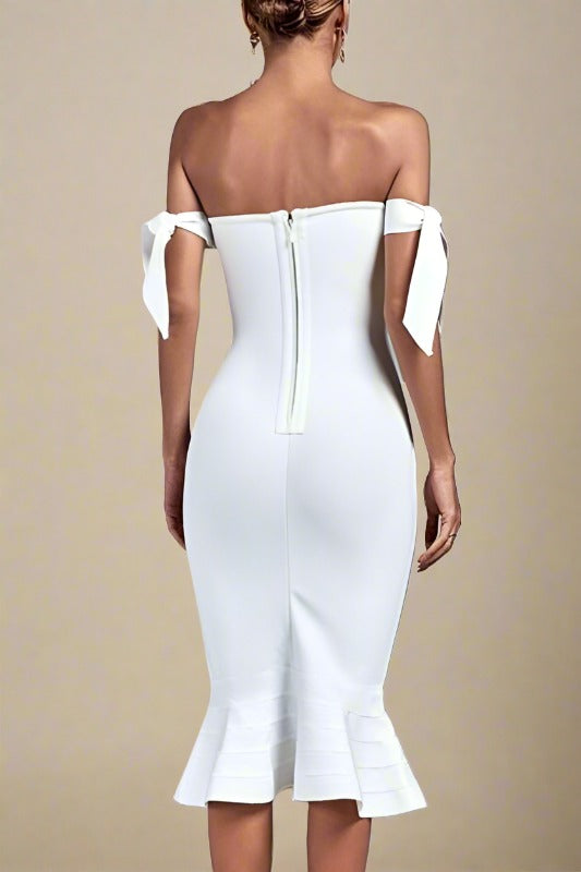 Hunter Bandage Midi Dress - Pearl White - Fashionpara