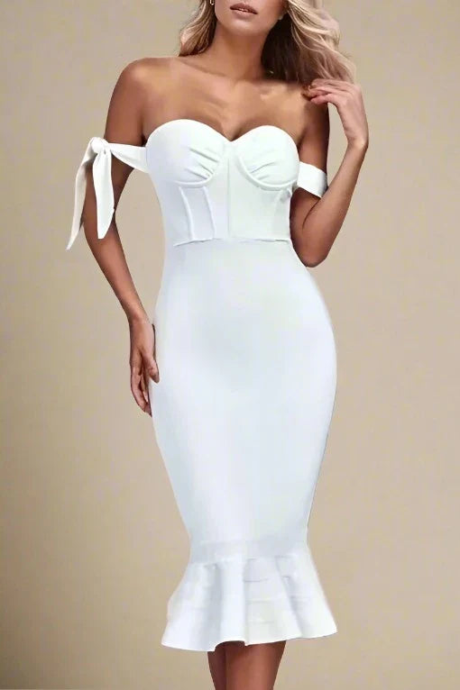 Hunter Bandage Midi Dress - Pearl White - Fashionpara