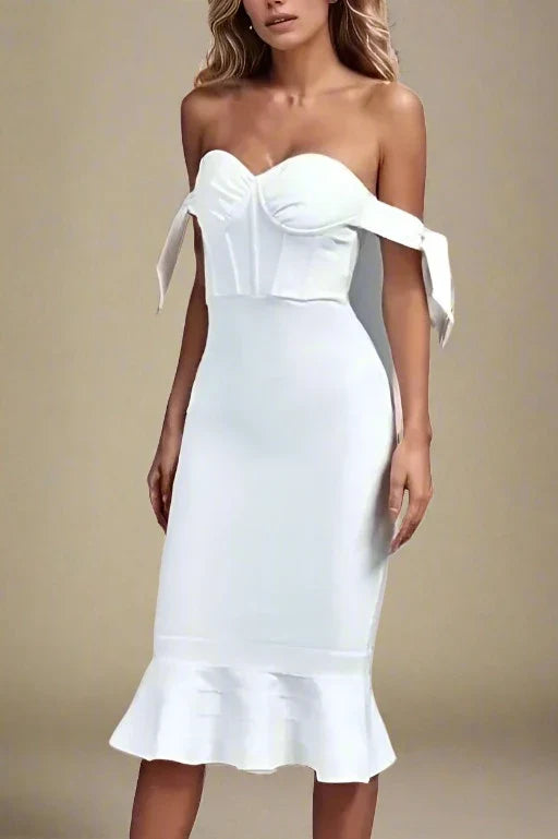 Hunter Bandage Midi Dress - Pearl White - Fashionpara