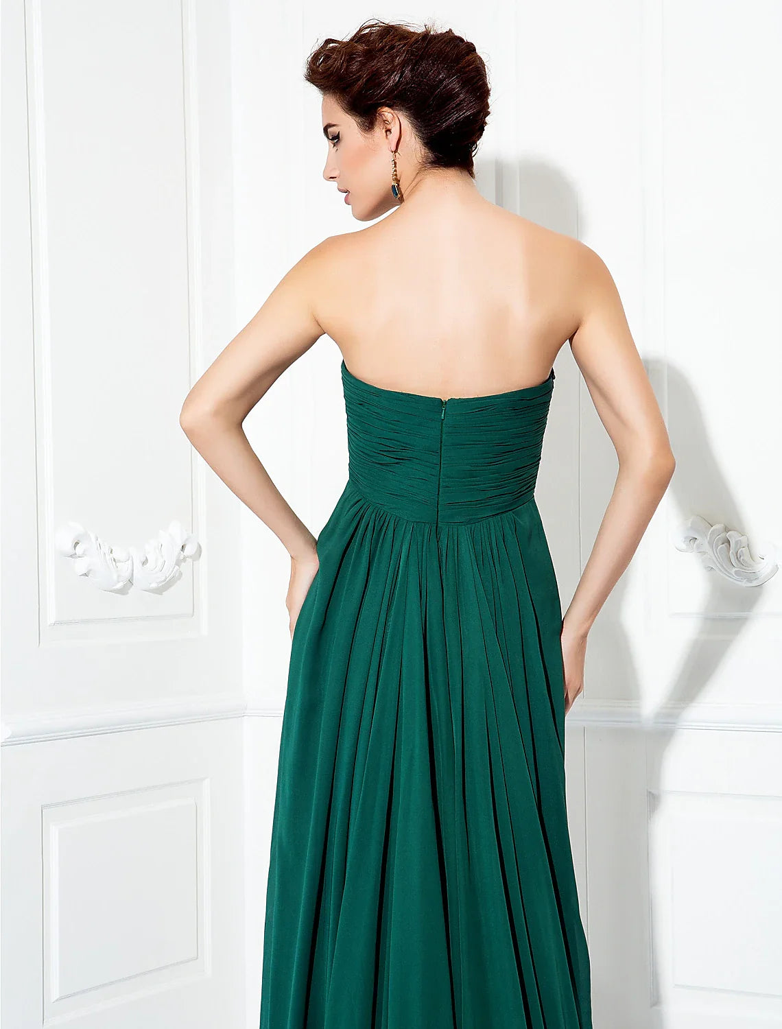 A-Line Minimalist Dress Wedding Guest Formal Evening Sweep / Brush Train Sleeveless Strapless Chiffon with Pleats Ruched