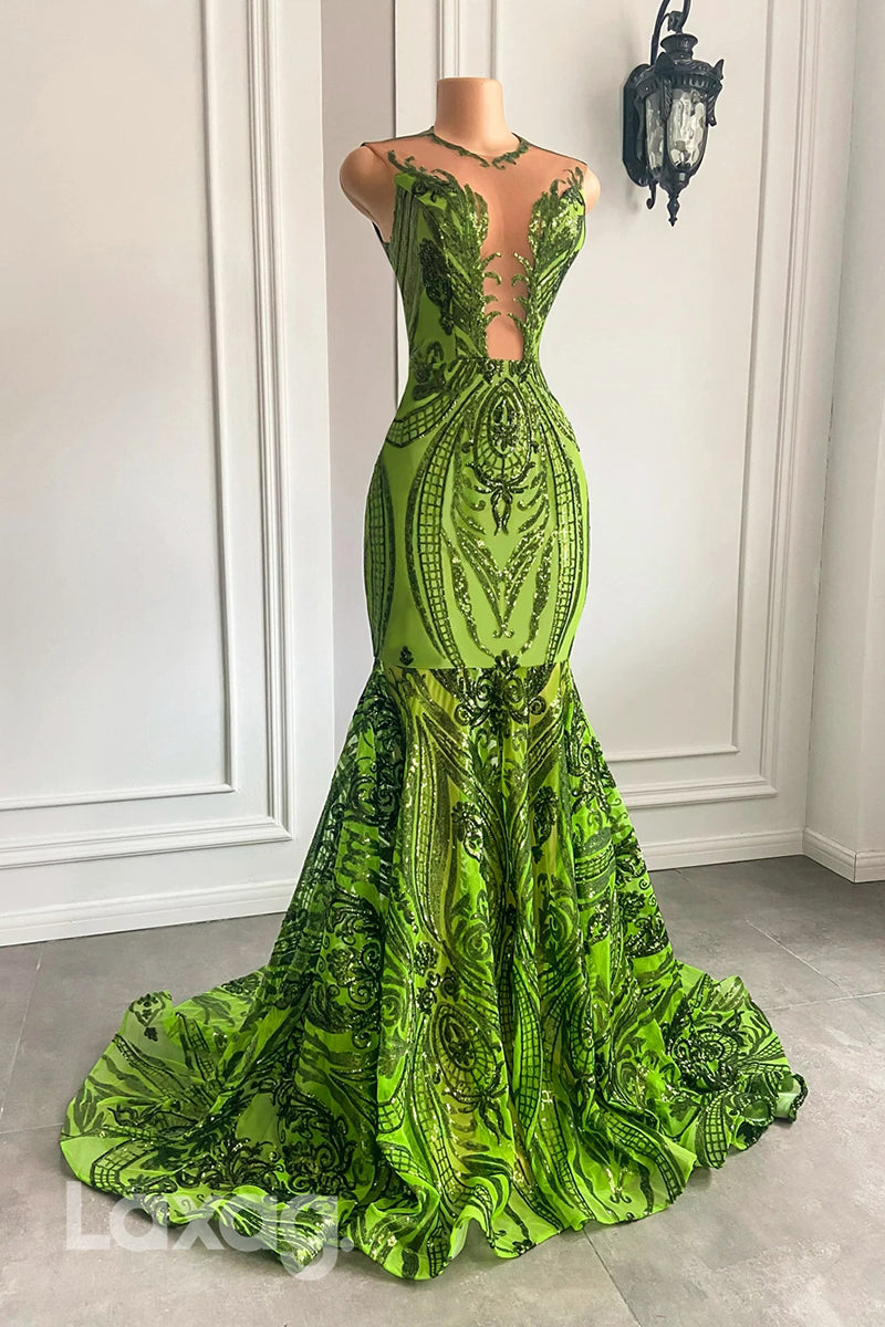 22473 - illusion V-Neck Appliques Sequins Mermaid Prom Dresses for Black Girl Slay - Fashionpara