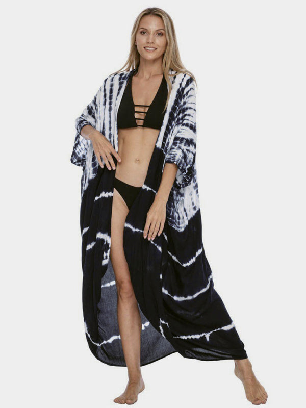 Beach Cover-Up Rayon Tie-Dye Graphic Print Sunscreen Cardigan