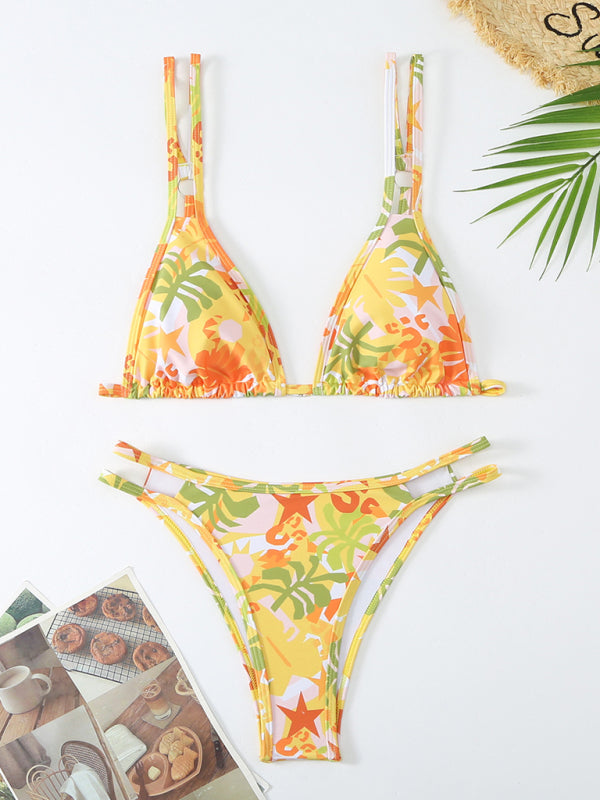 Women's New Bikini Floral Print Double Strap Swimsuit