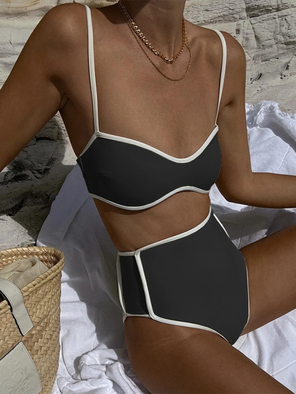 New women's color matching high waist sexy two-piece swimsuit