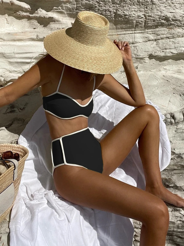 New women's color matching high waist sexy two-piece swimsuit