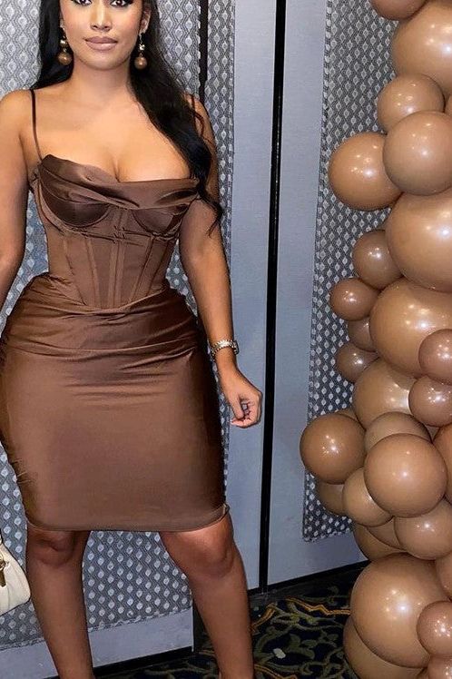 Indi Bodycon Dress - Tan Brown - Fashionpara