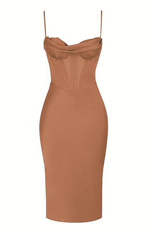 Indi Bodycon Dress - Tan Brown - Fashionpara