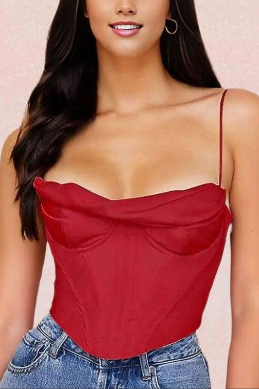 Indi Corset Crop Top - Lipstick Red - Fashionpara