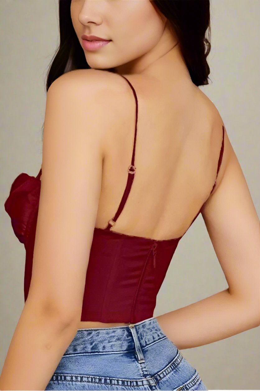 Indi Satin Crop Top - Red Wine - Fashionpara