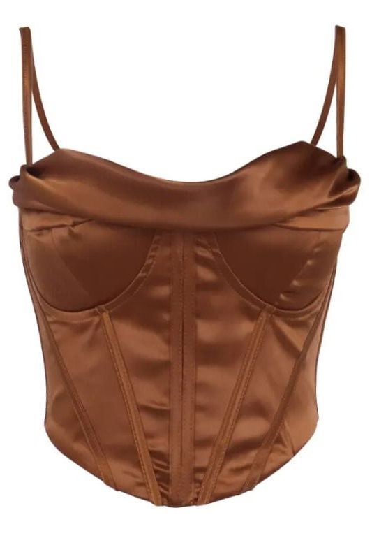 Indi Satin Crop Top - Tan Brown - Fashionpara