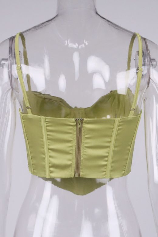 Indi Satin Crop Top - Olive Green - Fashionpara