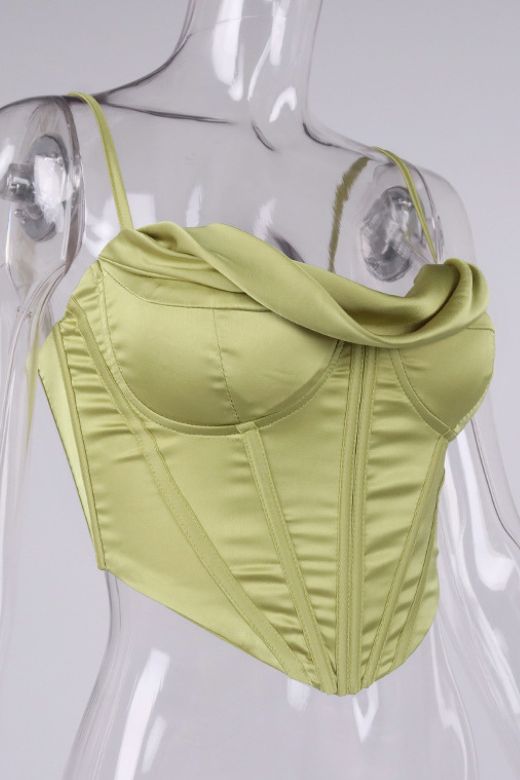 Indi Satin Crop Top - Olive Green - Fashionpara