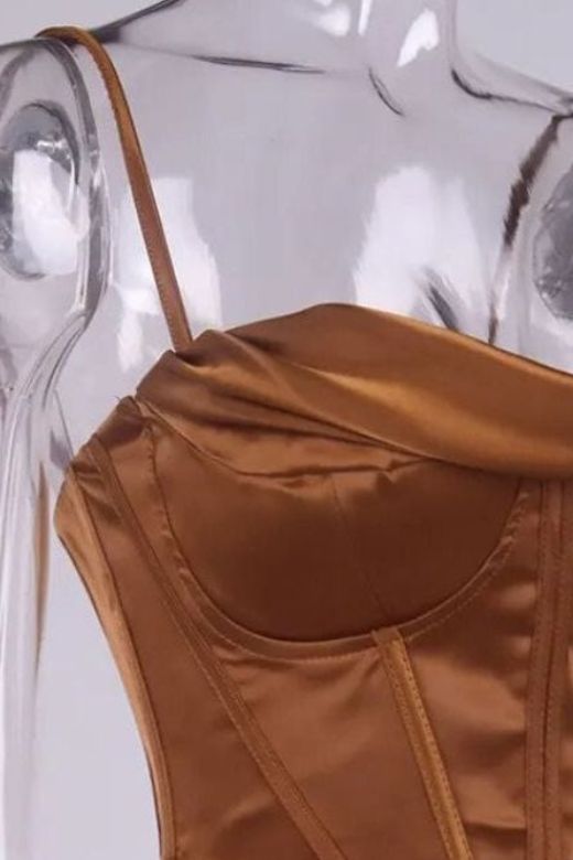 Indi Satin Crop Top - Tan Brown - Fashionpara