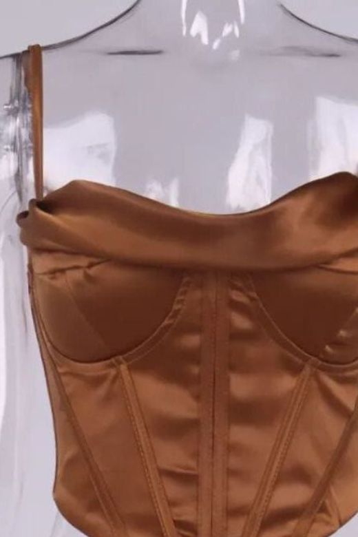 Indi Satin Crop Top - Tan Brown - Fashionpara