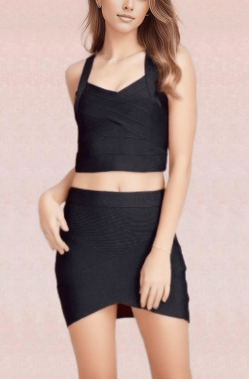 Jay Bandage Crop Top and Mini Skirt Set - Classic Black - Fashionpara