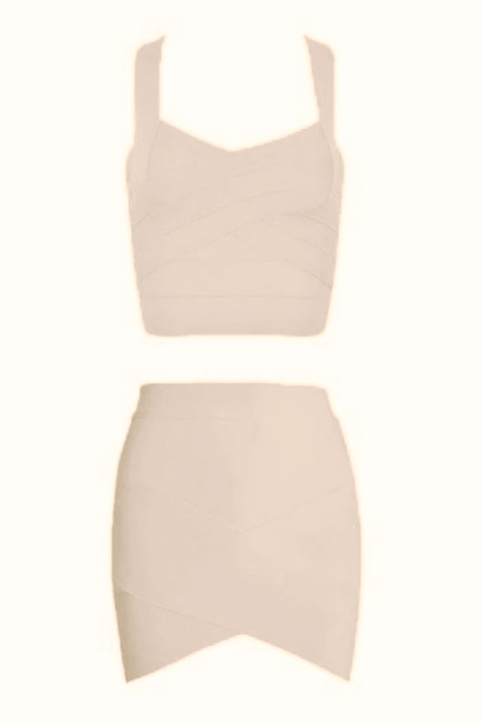 Jay Bandage Crop Top and Mini Skirt Set - Cream - Fashionpara