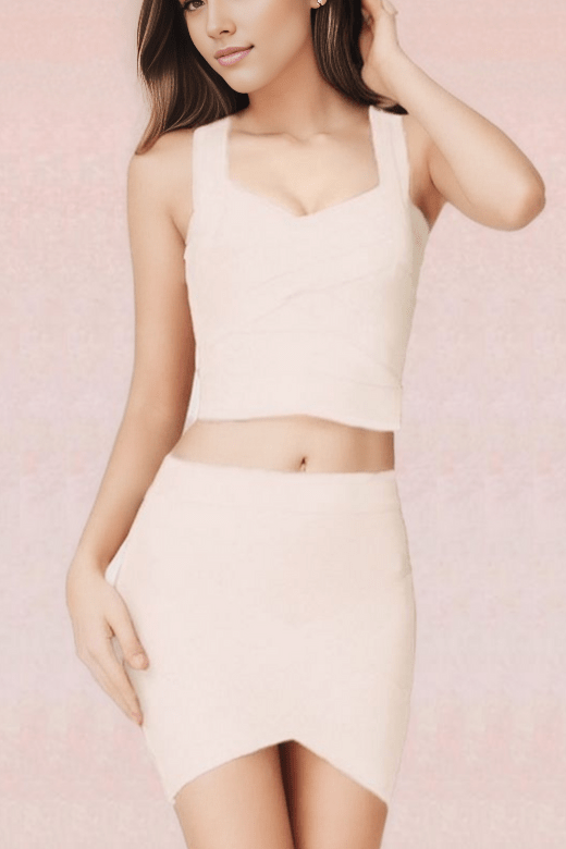 Jay Bandage Crop Top and Mini Skirt Set - Cream - Fashionpara