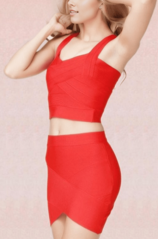 Jay Bandage Crop Top and Mini Skirt Set - Lipstick Red - Fashionpara