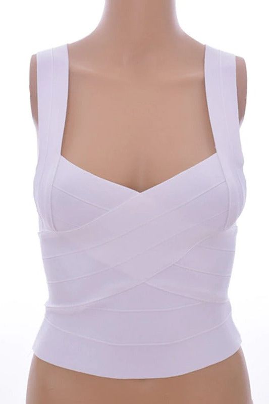 Jay Bandage Crop Top and Mini Skirt Set - Pearl White - Fashionpara