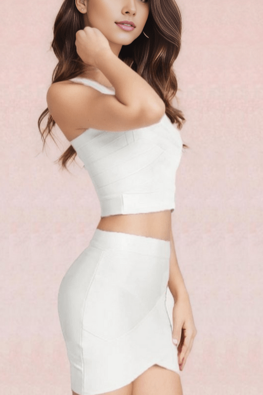 Jay Bandage Crop Top and Mini Skirt Set - Pearl White - Fashionpara