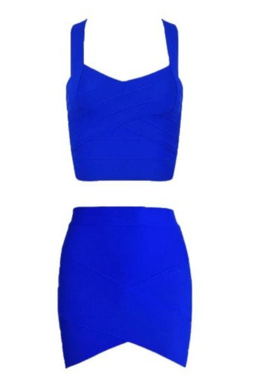 Jay Bandage Crop Top and Mini Skirt Set - Royal Blue - Fashionpara