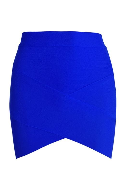 Woman wearing a figure flattering  Jay High Waist Bandage Mini Skirt - Royal Blue BODYCON COLLECTION