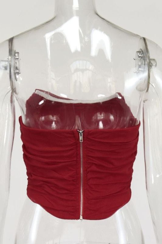 Jen Mesh Bustier Top - Red Wine - Fashionpara