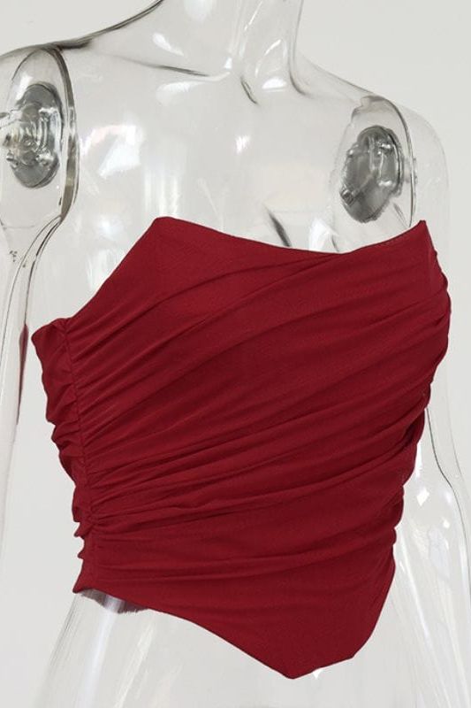 Jen Mesh Bustier Top - Red Wine - Fashionpara