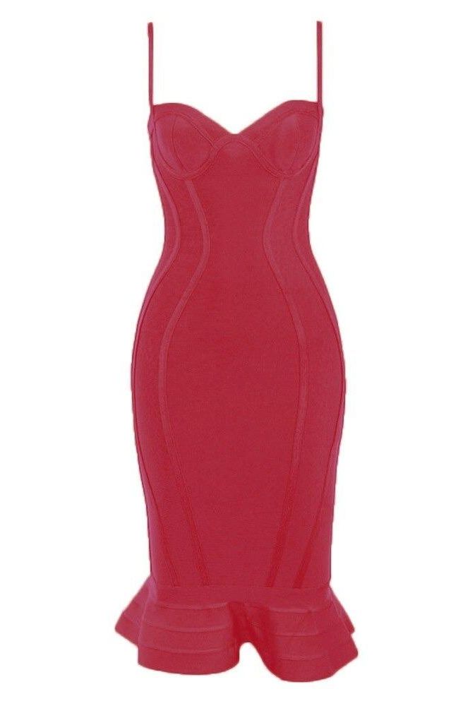 Woman wearing a figure flattering  Joy Bandage Midi Dress - Red Wine Bodycon Collection