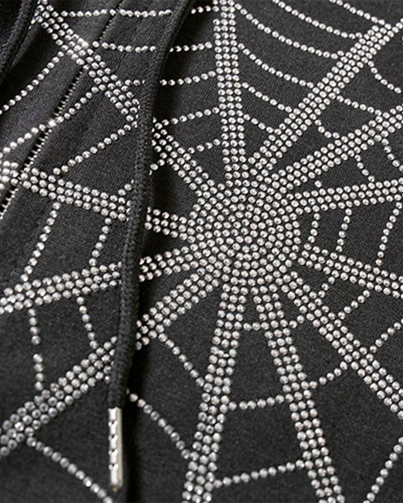 Embellished Web Oversized Zip Hoodie - Fashionpara