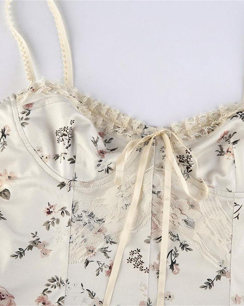 Eucalyptus Flowers Corset Flared Top - Fashionpara