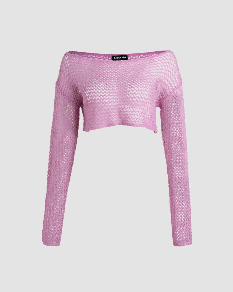 Dreamscape Knitted Eyelet Cropped Sweater - Fashionpara