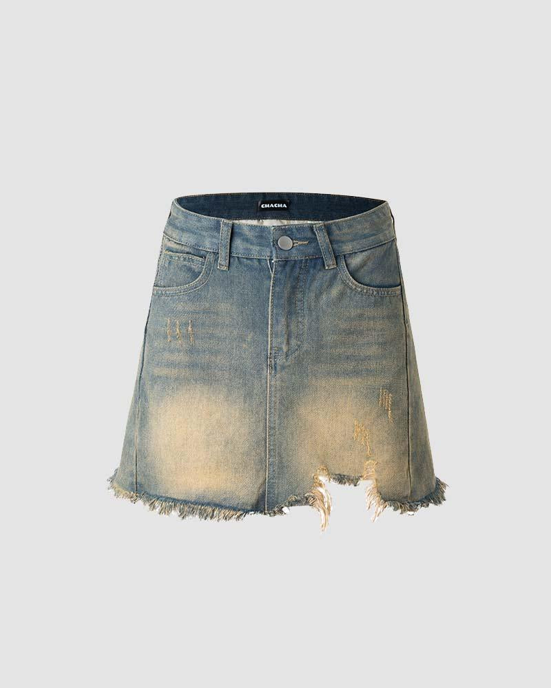 Dusthelm Distressed Denim Skirt - Fashionpara