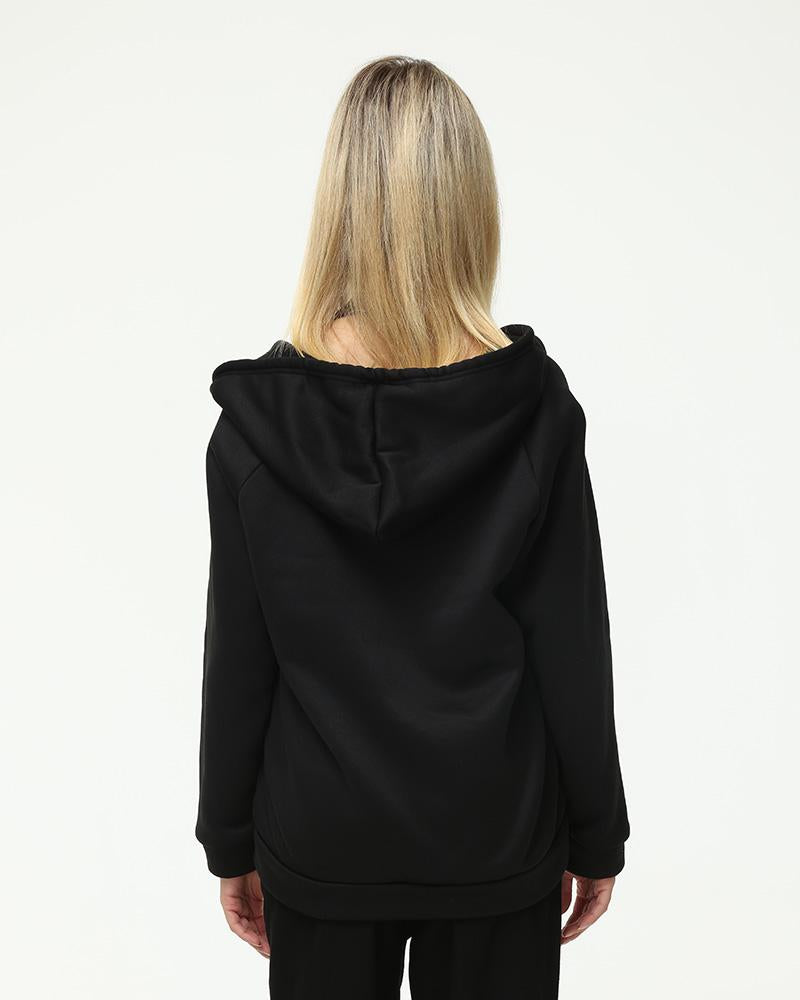 Embellished Web Oversized Zip Hoodie - Fashionpara