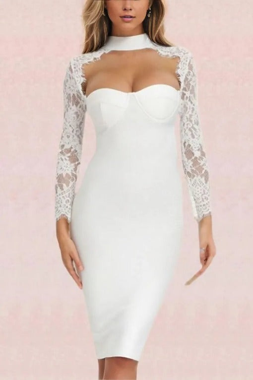 Kailey Long Sleeve Bandage Dress - Pearl White - Fashionpara