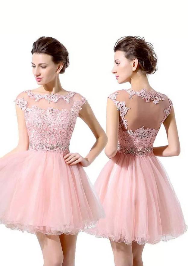 Lace Elegant A-line/Princess Short Organza Cocktail Dress