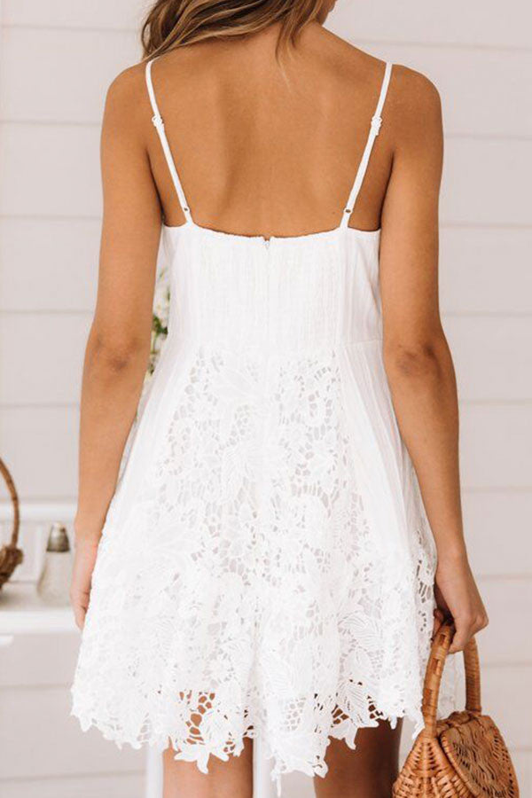 White Lace Spaghetti Straps Dress